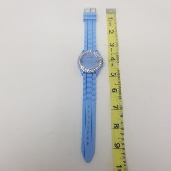 Narmi Blue Rubber Strap & Face Gemmed Bezel Easy To Read Numbers Women's Watch - Picture 10 of 12